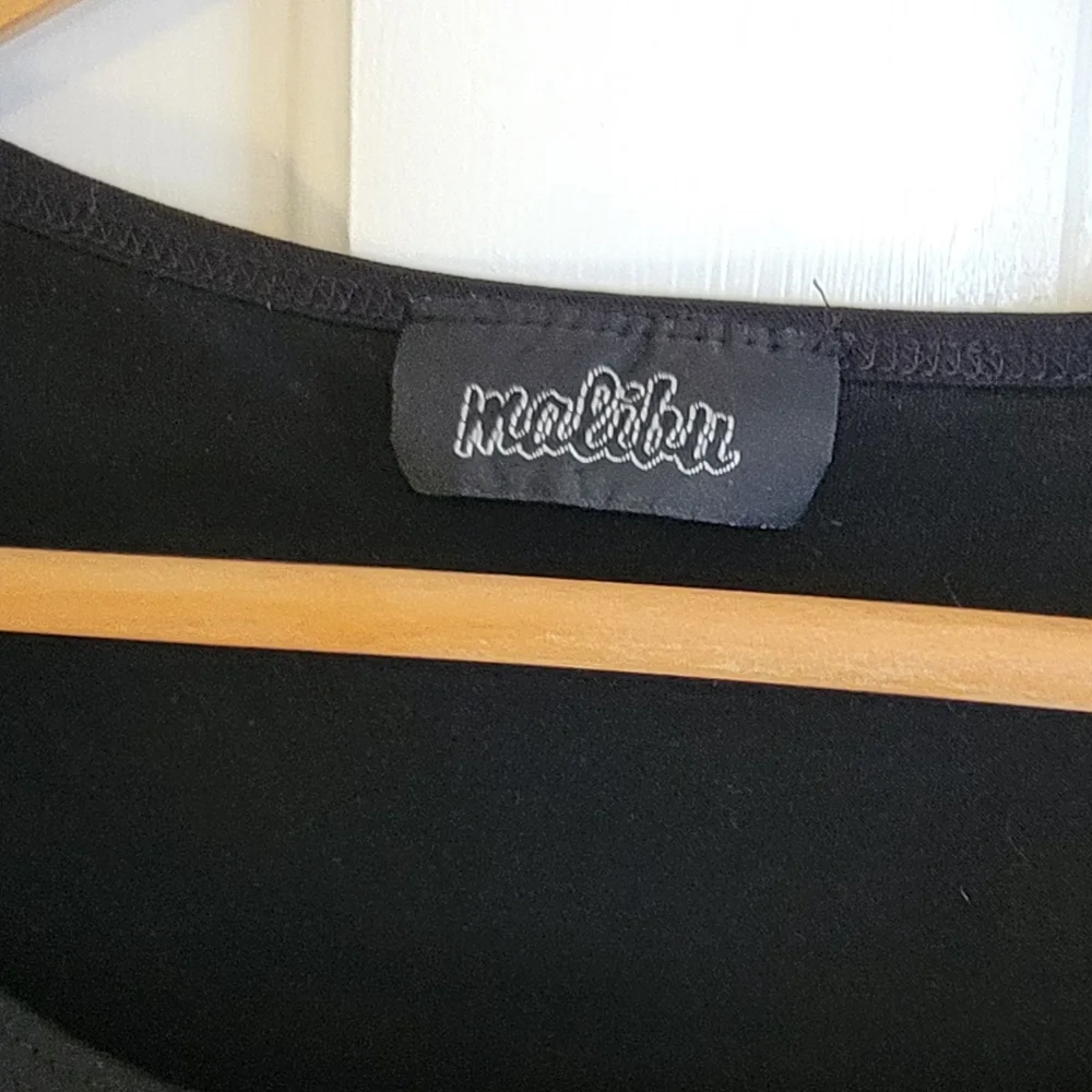 Vintage 90s Malibu Script Label Black Scoop Neck Tank Top Peplum Hem Medium Y2K - Picture 2 of 3